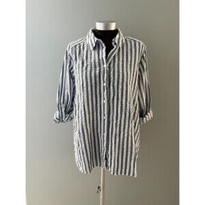Jane and Delancey Shirt Women 1X White Blue Striped Tunic Coastal Nautical